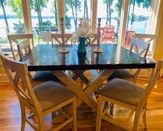 Counter Height Wood, Farm Style Dining Table and 6 Chairs