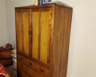 Queen size Bedroom set with Wood & Cane 
& Upright  Dresser

