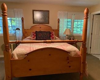 Beautiful pine Eddie Bauer four poster queen bed - mattress and box springs included