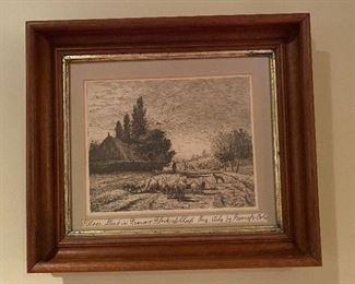 Village street in France -etching