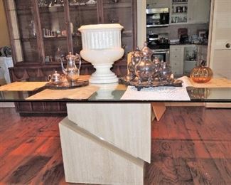 Contemporary Dining Table. Glass with marble base