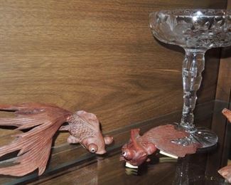 Wood carved koi fish