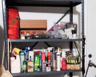 Lawn and garden care items. Garage storage