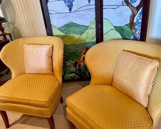 Pair of Pretty Gold/Yellow Chairs $400 Available for Pre Sale.                                                                  Call Donna at 850-516-2425. 