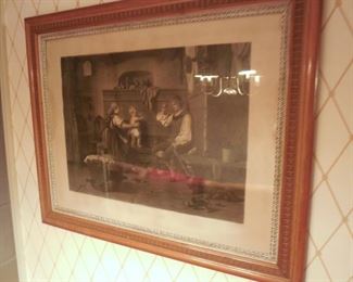 large antique print in a nice oak frame