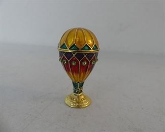 Stunning Bejeweled Brass Tiffany Style Hot Air Balloon Trinket Box