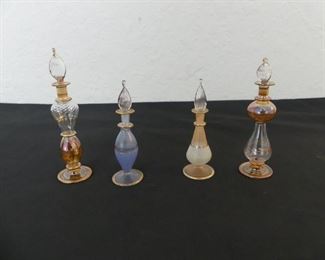 4 Shaped and Decorated Perfume Vials/Bottles with Stoppers