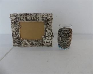 Unusual Made in Mexico Aztec-Design Picture Frame and Beer Mug