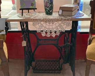 Repurposed Singer Sewing Machine Base with Wood Top