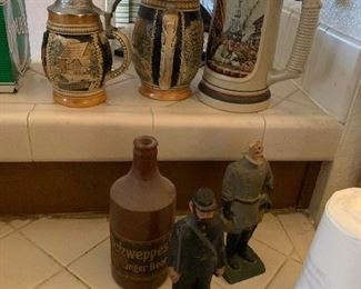 Three Beer Steins w Additional Figurines
