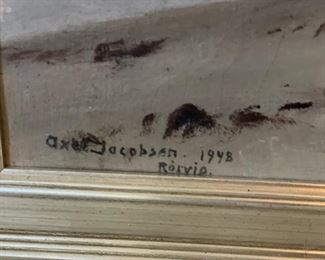 Oil Painting signed by Axel Jacobsen. 1948. Measures 37" x 25" without frame. Photo 2 of 2. 