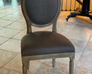 Set of 10 Restoration Hardware Vintage French Round Fabric Dining Chairs. Grey Oak finish. Measures Overall: 19¾"W x 23¼"D x 40½"H. Seat: 19¾"W x 19"D. Two Arm and 8 side chairs. Photo 2 of 4. 