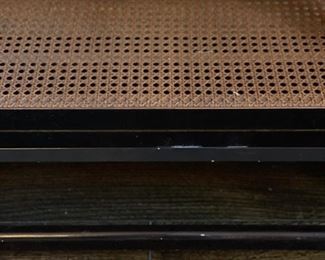 Ebony two-drawer console with cane shelf. Measures 72" W x 21" D x 31" H. Photo 2 of 4. 