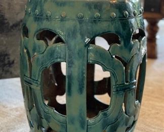 Aqua Asian Garden Stool. Measures 19" H x 13" D. 