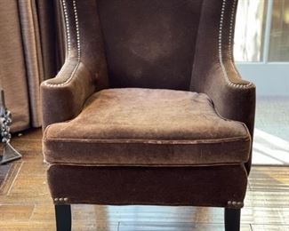 Mitchell Gold Bob Williams Club Chair upholstered in mocha colored performance velvet. Nailhead trim. Two available. Each measures 25" W x 31" D x 38" H. Photo 2 of 4 . 