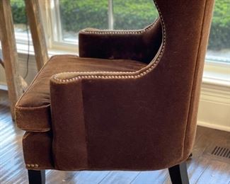Mitchell Gold Bob Williams Club Chair upholstered in mocha colored performance velvet. Nailhead trim. Two available. Each measures 25" W x 31" D x 38" H. Photo 1 of 4. 
