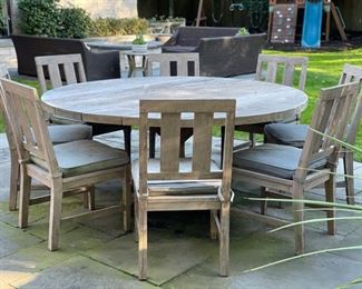 Restoration Hardware Teak Dining Table Set with 8 Chairs with Cushions. Table measures 6' D. Photo 1 of 3. 