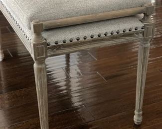 Limed Oak Bench with Linen Upholstered Seat Cushion and Nailhead Trim. Measures 66" W x 19" D x 22" H. Photo 3 of 3. 