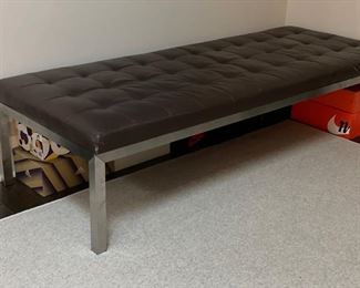 Room & Board Tufted Leather Bench with Chrome Base. Measures 71" x 18" x 33" H. 