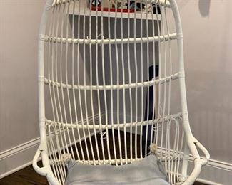 Serena & Lily White Hanging Rattan Swing Chair. Measures 30"W x 29"D x 44"H. Holds up to 300 lbs.