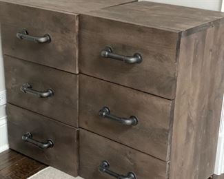 Waterfall-Edge Wood Desk with Two 3-Drawer Cabinets. Desk Measures 53"W x 18"D x 31" H. Cabinets measures 18" W x 18" D x 31" H. Photo 3 of 4. 