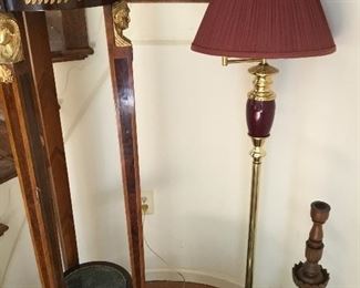 Tall display stand with marble, lamp, decor