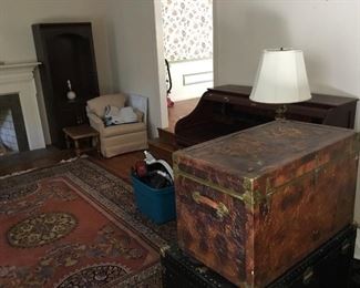 Furniture, trunks, large roll top desk