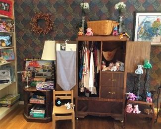 Longaberger baskets, TY beanie babies, Armoire, vintage clothes & linens
