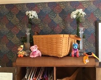 Ty beanie babies, Large Longaberger basket, home decor 