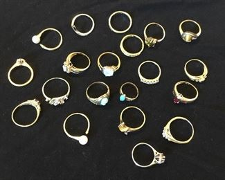 20 gold rings, 14K gold, most have stones/diamonds. Sale price $125 each, or buy in a bundle deal with stuff from the house!
