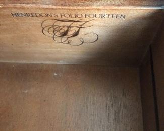 Inside drawer showing HENREDON
