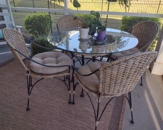 Glass Table & Wicker Chairs