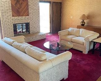 White Thomasville loveseat and couch, Asian print