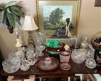 Crystal bowls, Pitchers, and Ruby Red Punch Bowl set
