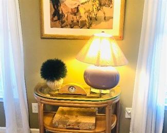 Rattan and bamboo glass top table