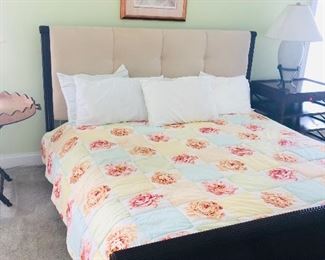 Fabulous Henredon suede tufted headboard King bed