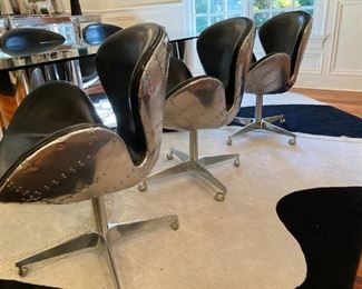 (6) RESTORATION HARDWARE ‘SPIT FIRE AVIATOR’ CHROME SWIVEL LEATHER CHAIRS ON CASTORS, 27"W