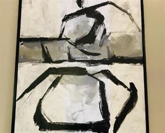 (3) COORDINATING FRAMED BLACK/WHITE ABSTRACT ART, 50X37.5