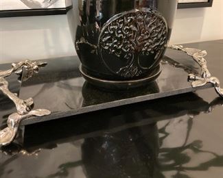 DECORATIVE STONE TRAY WITH TWIG DESIGN