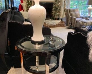 MARGE CARSON, LAKE SHORE STAINLESS STEEL/BLACK GLASS TOP ACCENT, 28DX28H