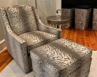 MASSOUD CLUB CHAIR IN RYDER MOCHA FABRIC SHOWN WITH MATCHING OTTOMAN