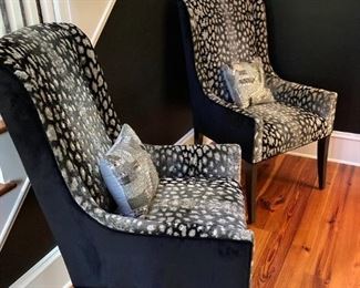 (8) CUSTOM DESIGNER DINING OR ACCENT CHAIRS IN KANO FLANNEL FABRIC (2 OF 8 SHOWN IN PHOTO), 23.5WX24DX43H