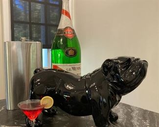 BULL DOG, EXTRA LARGE STAINLESS FLASK, EXTRA LARGE MUMM CORDON ROUGE BRUT CHAMPAGNE & MARTINI PROP