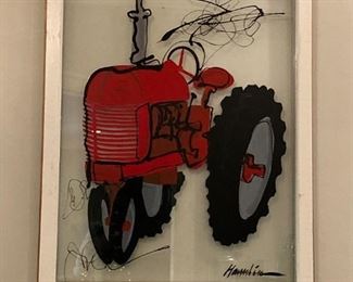TRACTOR ART ON GLASS WINDOW