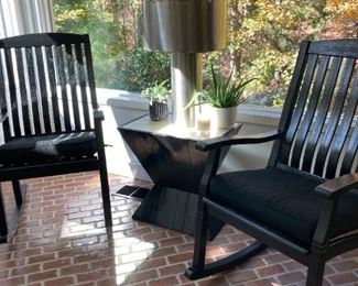 PAIR OF BLACK INDOOR/OUTDOOR ROCKING CHAIRS