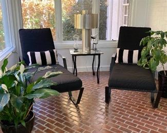 (2) CHAISE LOUNGERS WITH BLACK CUSHIONS