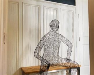 PHILLIPS COLLECTION, CRAZY WIRE SITTING MALE, 33X21X52 AND STAINLESS STEEL BENCH WITH WOOD TOP