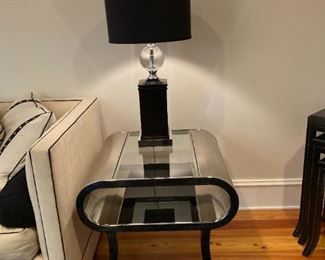 STAINLESS STEEL SIDE TABLE WITH GLASS ACCENT