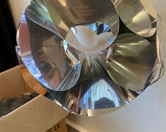 CONTEMPORARY STAINLESS STEEL SCULPTURAL HANGING LIGHT, ITALY, COMES WITH BOX