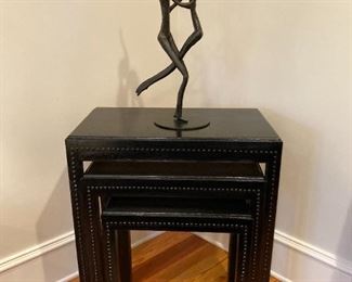 SET OF 3 BLACK NESTING TABLES WITH NAILHEAD TRIM, PHILLIPS COLLECTION, DANCING FIGURES